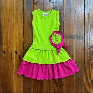 Children’s Wonder Land by KidCuteTure green & pink ruffle tiered dress Sz 4